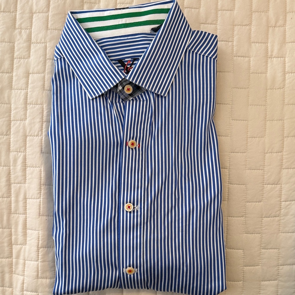 Robert Graham long sleeve button down shirt. Blue and white stripe. Size L.